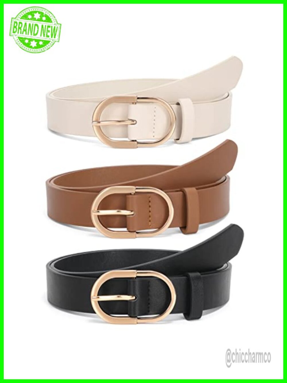 Women's PU Leather Belts with Gold Buckle Set of 3